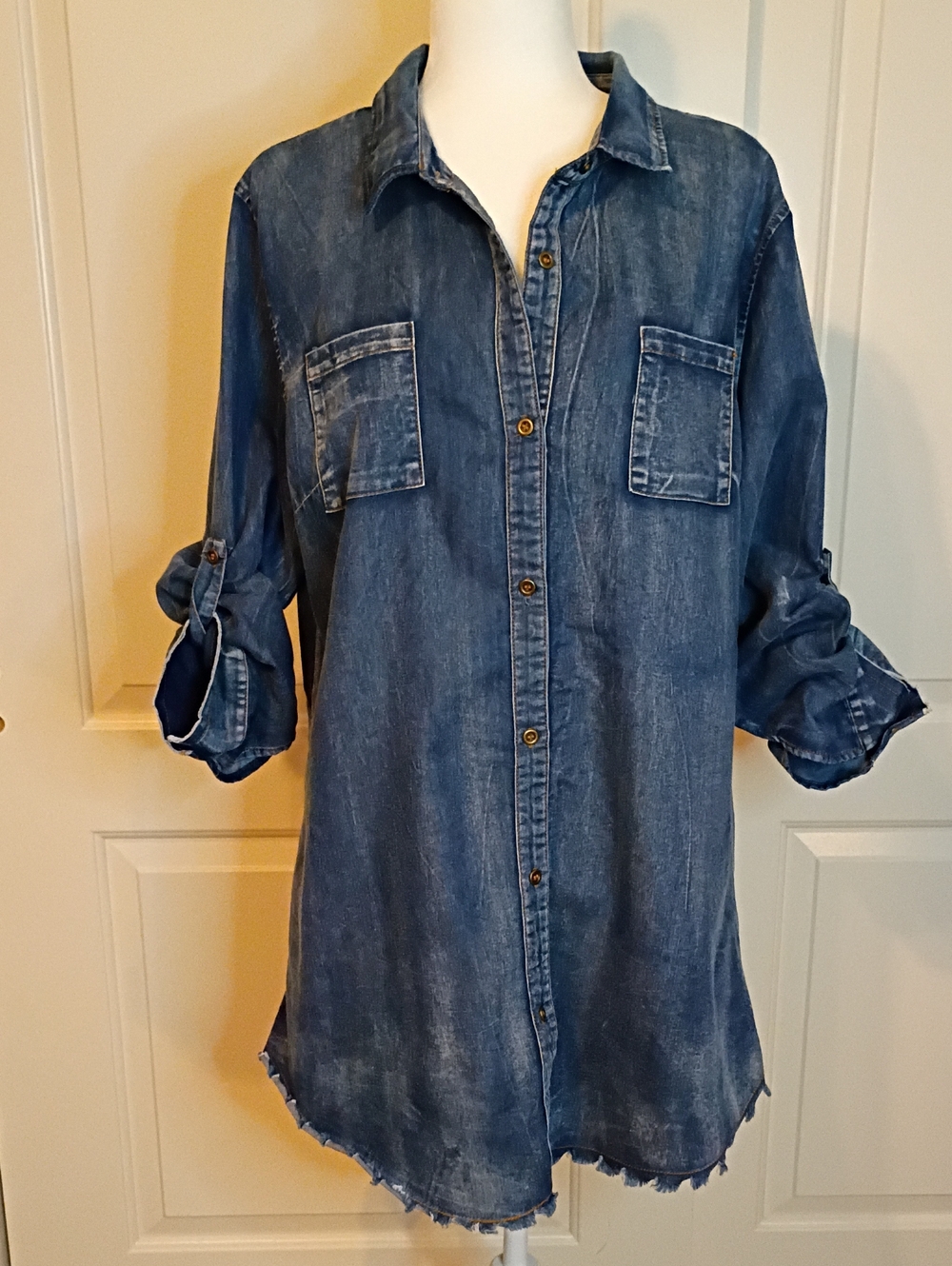 Lara XX Cotton Blend Denim Shirt Dress Size XL Boho Western